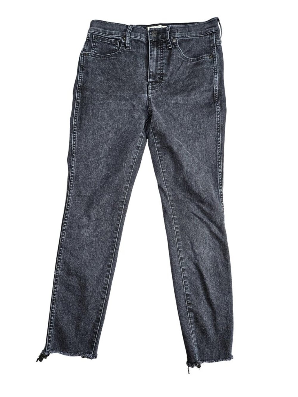 Madewell Skinny Jeans Womens 28 Charcoal Wash High Rise Raw Hem Stretch Denim